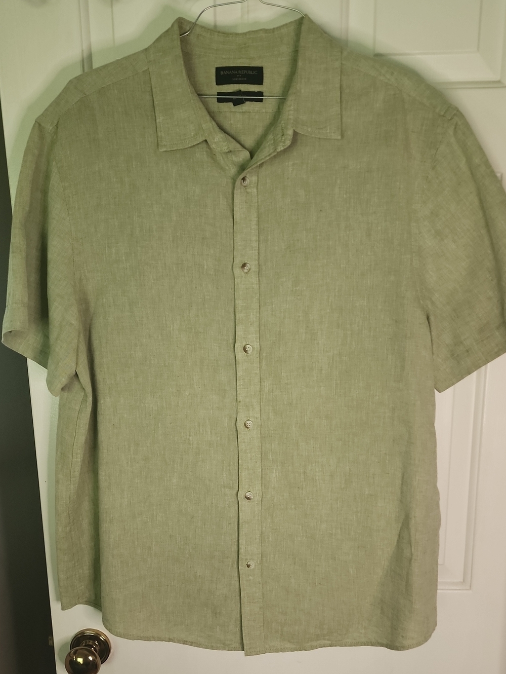 Banana Republic Men's Short Sleeve Linen Button-Down Shirt - Light Sage Green